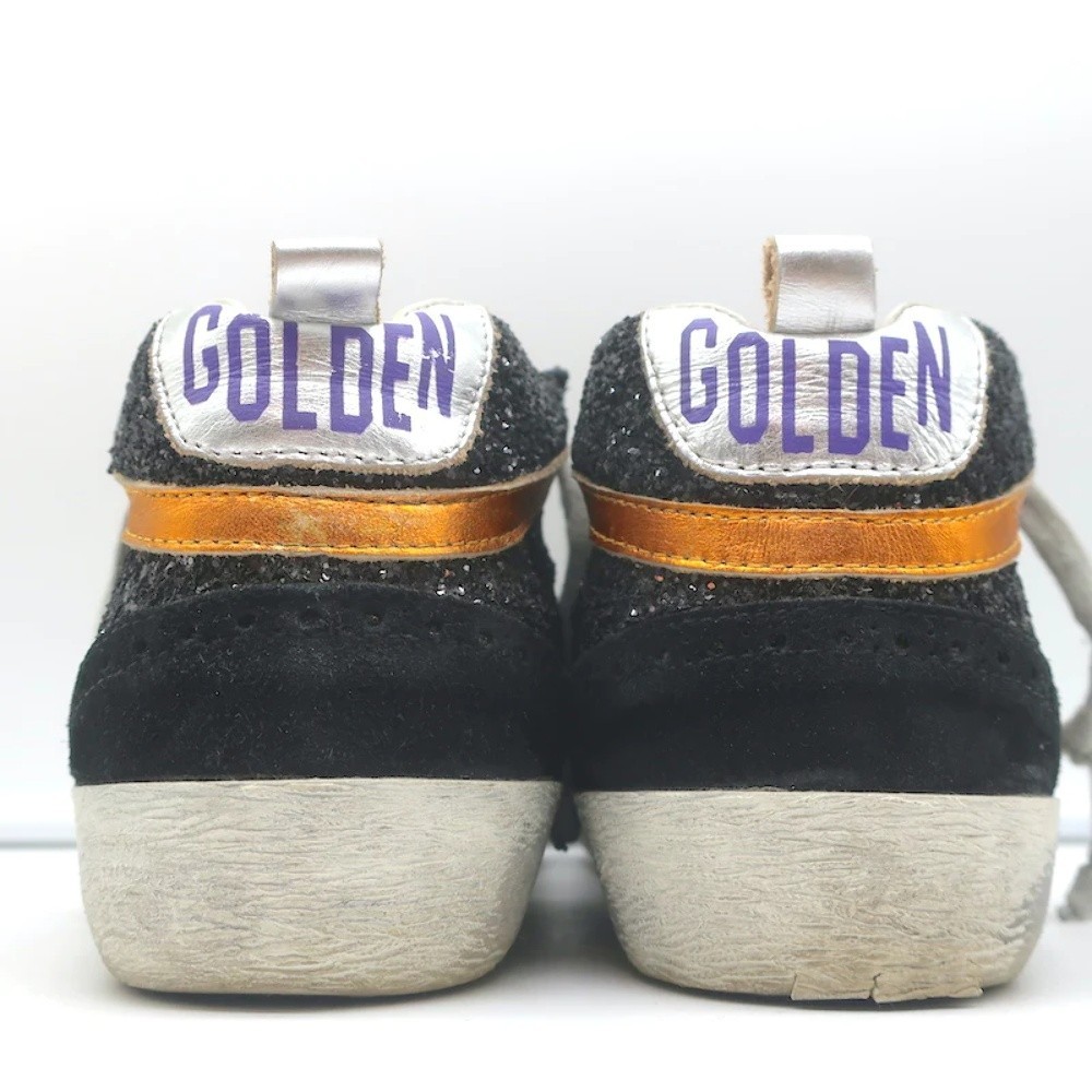 Golden Goose Mid Star Glitter Wing Tip Sneakers Black with Silver Star Size 38 - Picture 7 of 11